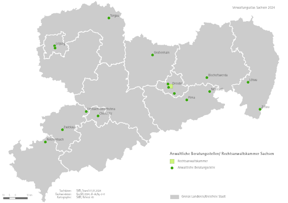 Vorschaubild Karte Anwaltliche Beratungsstellen/ Rechtsanwaltskammer Sachsen