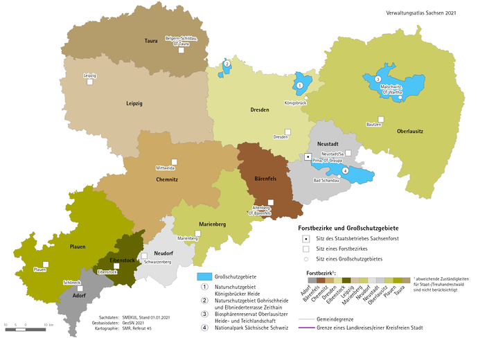 Vorschaubild Karte Forstbezirke und Großschutzgebiete